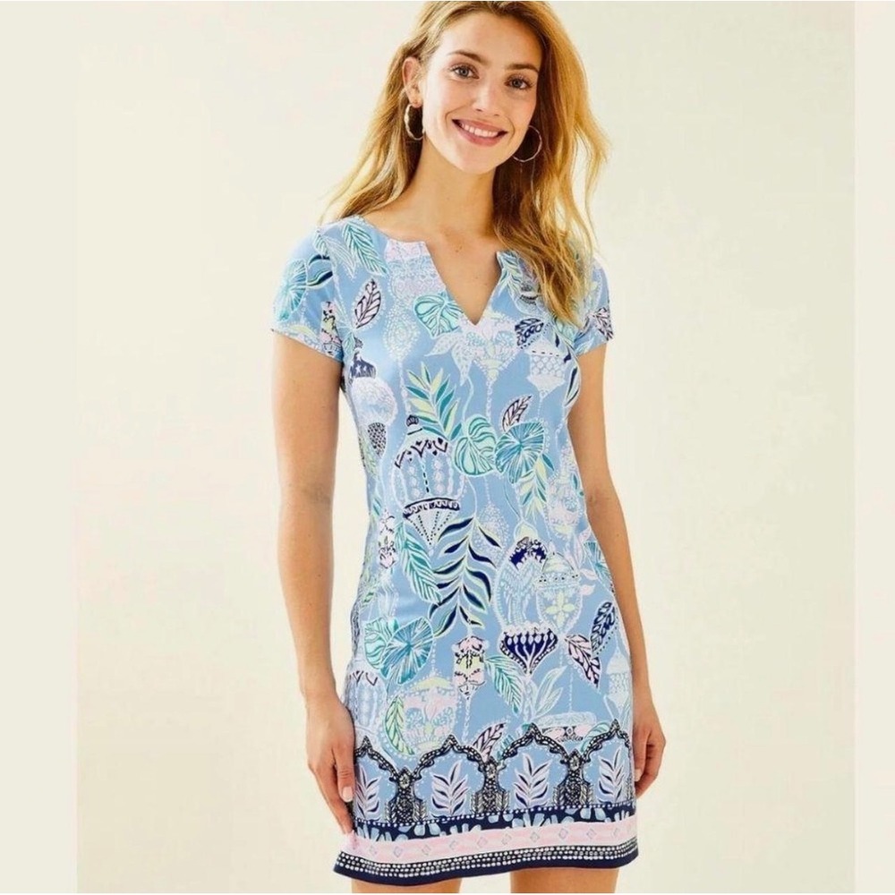 Lilly Pulitzer Sophieletta Dress Womens M Blue Peri Lapis Lanterns UPF‎ 50 Shift
